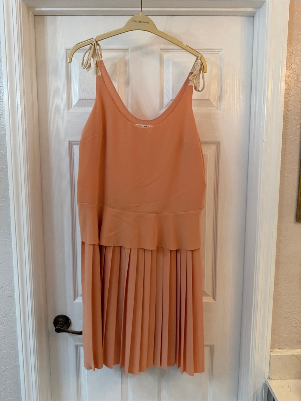 Papermoon Peach Tie-Shoulder Pleated Midi Dress